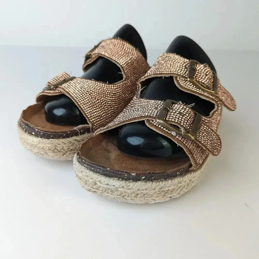 Rose Gold Espadrille Strappy Sandals